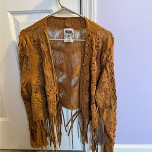 Vocal Brown Lace-Up Fringe Jacket